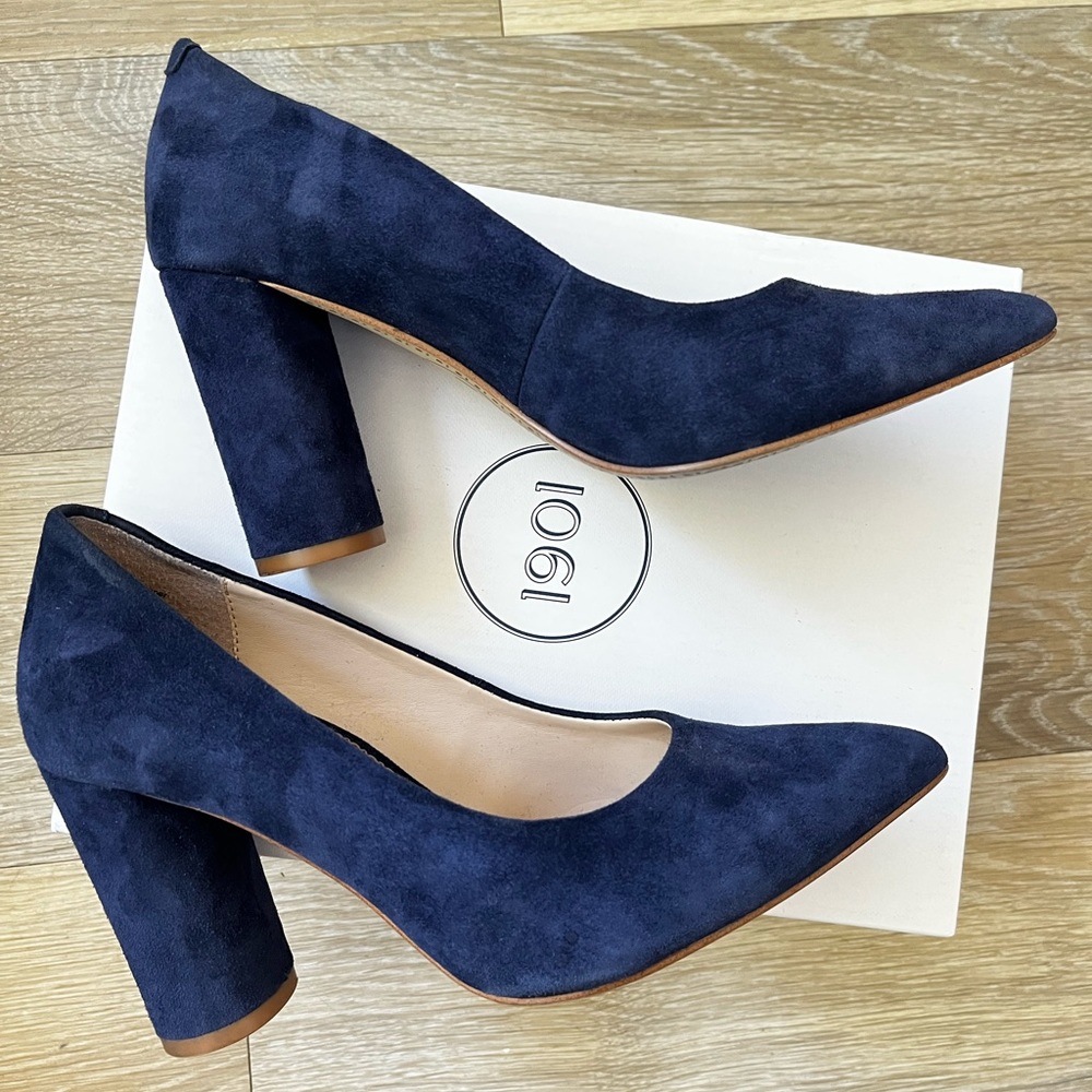 Navy Suede Chunky Heels